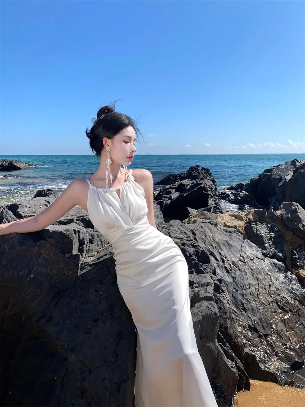 Elegant Bodycon Satin Dresses for Women Halter Sleeveless Slim Mermaid Evening Party Dress Prom Robe Summer New Vestidos Mujer