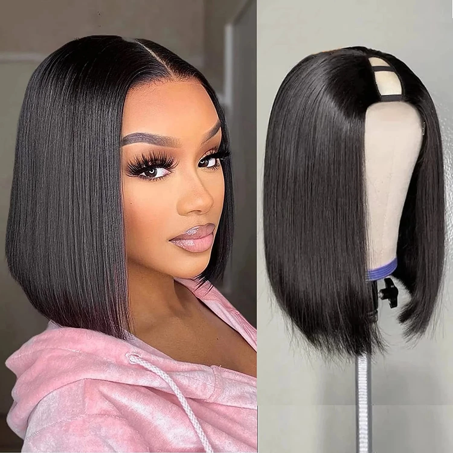 

U Part Wig V Part Wig Straight Short Wigs Human Hair 250 Density Brazilian Wigs For Women Human Hair Remy Non Lace Natural Color