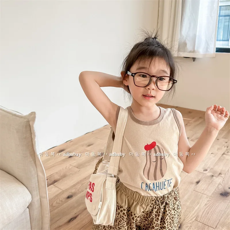 Summer Baby Girls Boys Cami Toddler Sleeveless Vest Kids Cartoon Print Top Tees Children's Clothing Korean Style