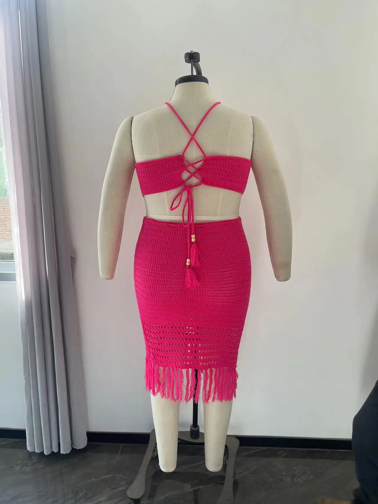 Plus Size Women Knitted Fringed Dress Sleeveless Tops Fashion Elegant Cloth Female Luxury 2023 Summer Evening Party Window Dress