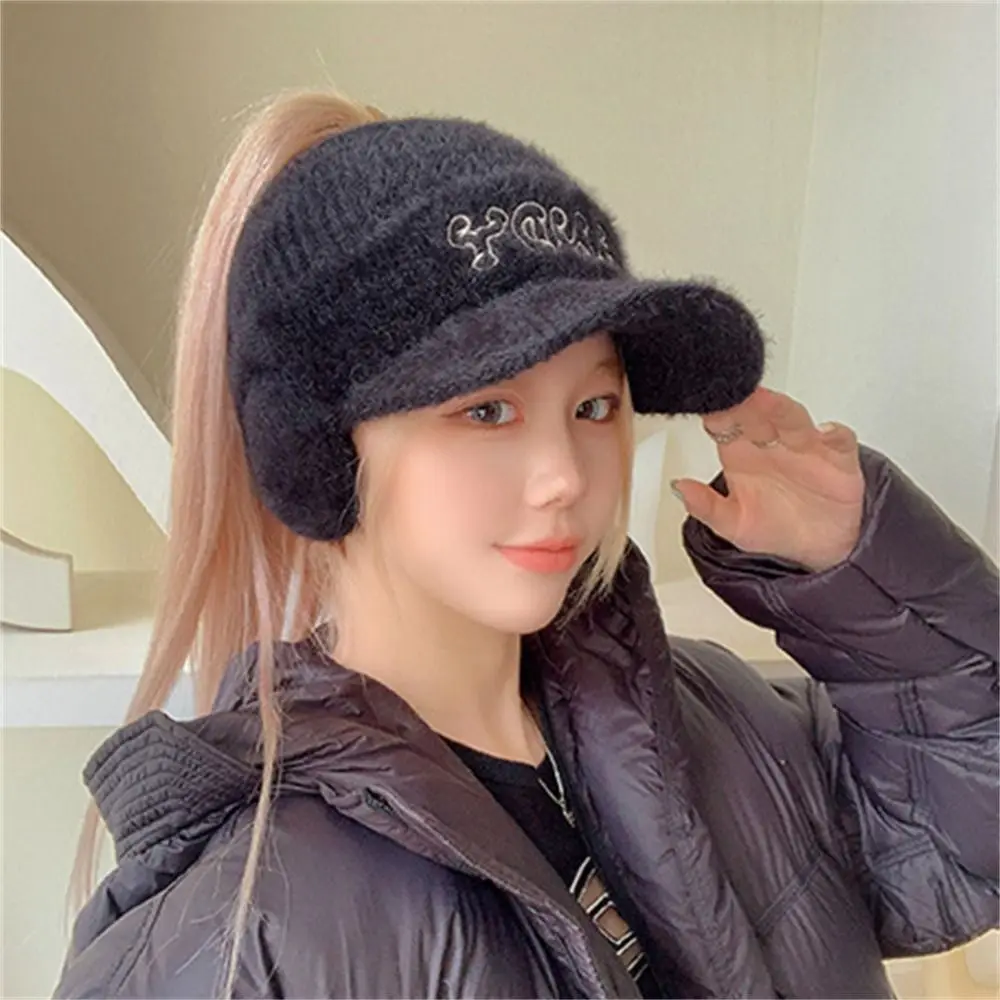 

Winter Hats For Women 2023 Fashion M Winter Warm Earflaps Knitted Ponytail Hats Female Autumn Baseball Caps Gorros Visor Hats