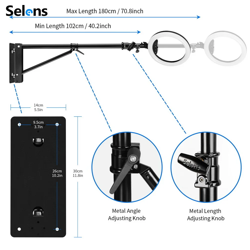 Meking Wall Camera Mount With Triangle Base Adjustable Boom Arm Up To 6ft for Photography Studio Video Flash Ring Light Softbox