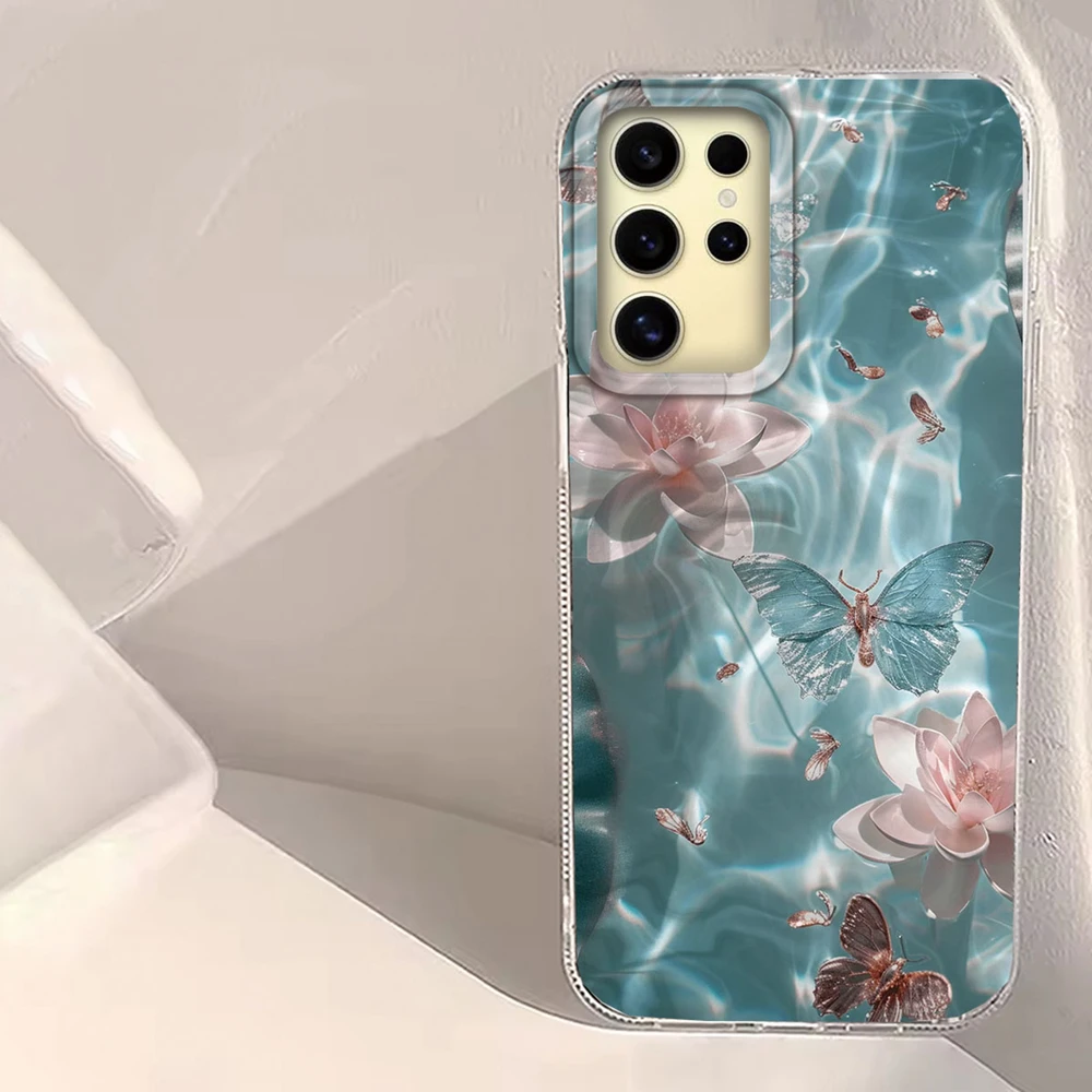 Elegant Water Wave Texture Butterfly Flower Phone Case Cover