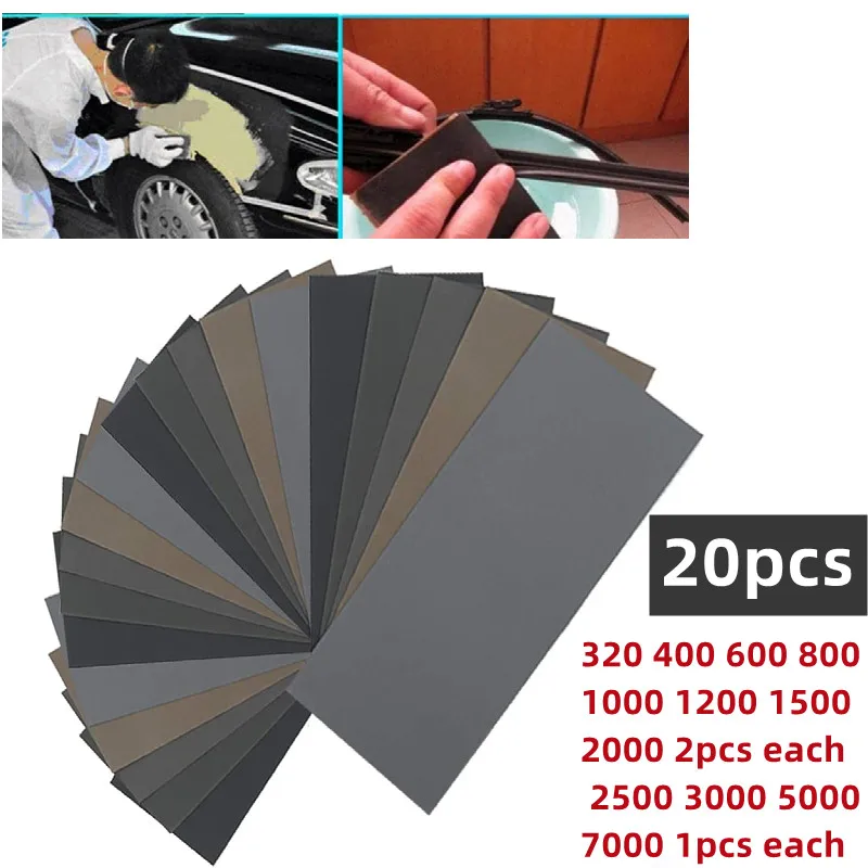 

20pc Sandpaper Set 320-7000 Grit Sanding Paper Water/Dry Abrasive SandPapers For Wood Metal Polishing Automotive