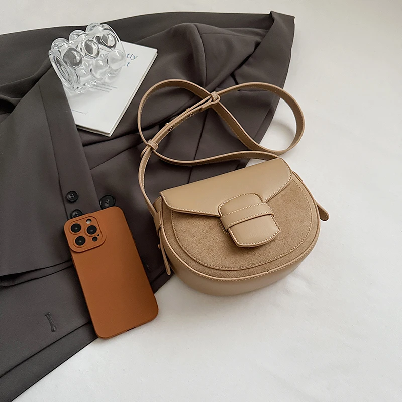 Mini kleine Umhängetaschen für Frauen 2025, Luxusmarke, Halbkreis-Satteltaschen, Wildleder-Handtaschen, Designer-Damen-Umhängetasche – Detail 7