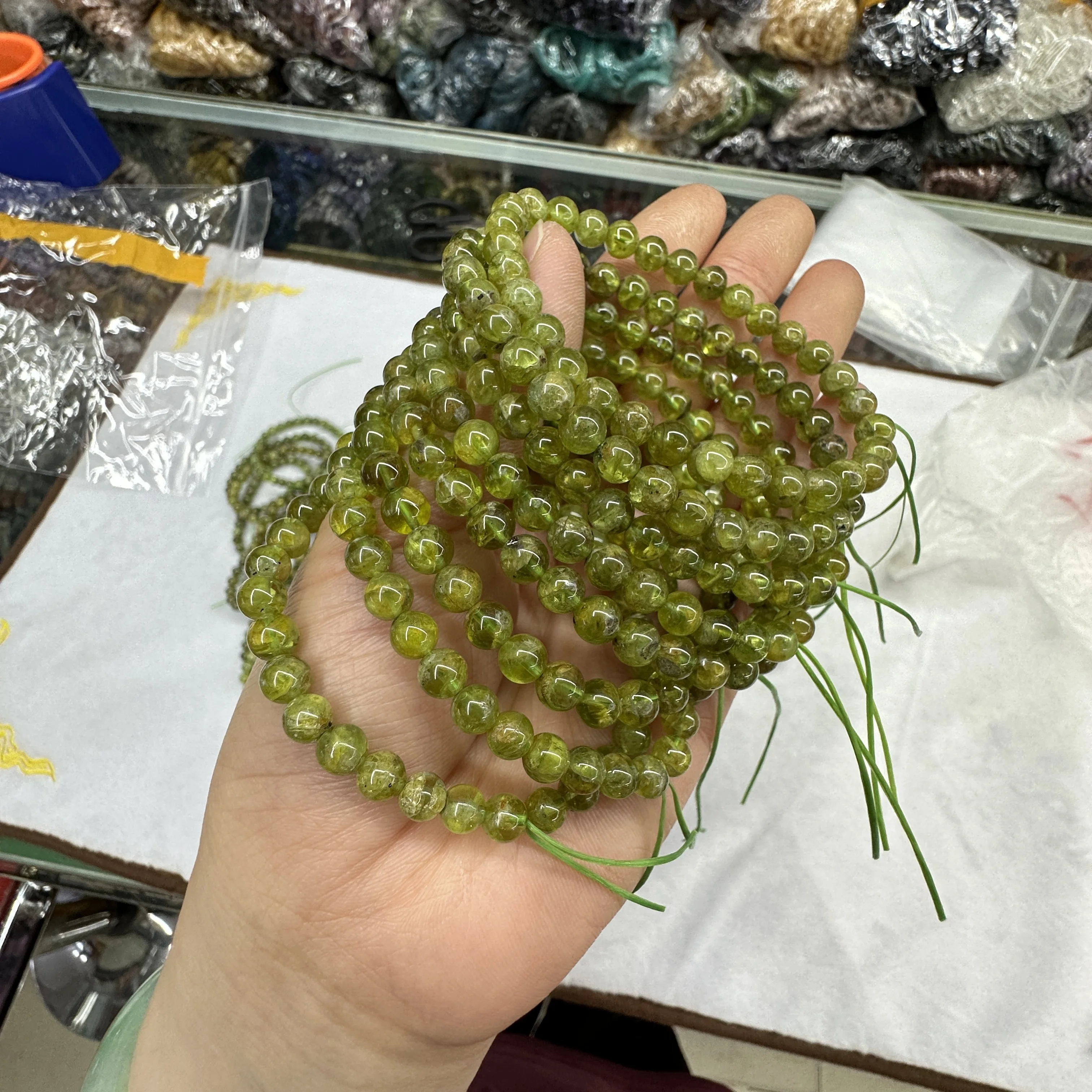 Natural 6mm Stone Peridot Round Loose Beads Gemstone Bracelet