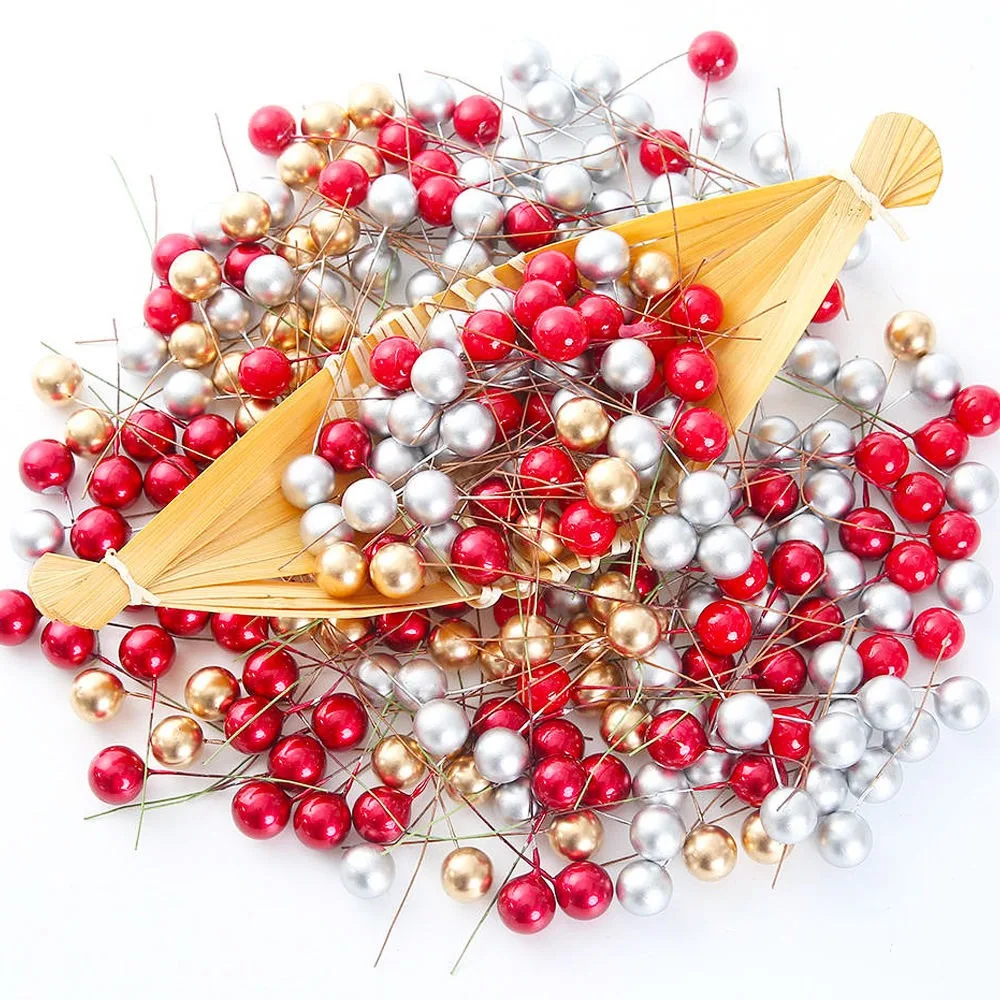 50 Stücke Weihnachtsdekoration Gold Rot Beere Weihnachtsbaum Ornamente für Wohnkultur Navidad Neujahr Geschenke 2026 Girlande DIY Zubehör – Detail 1