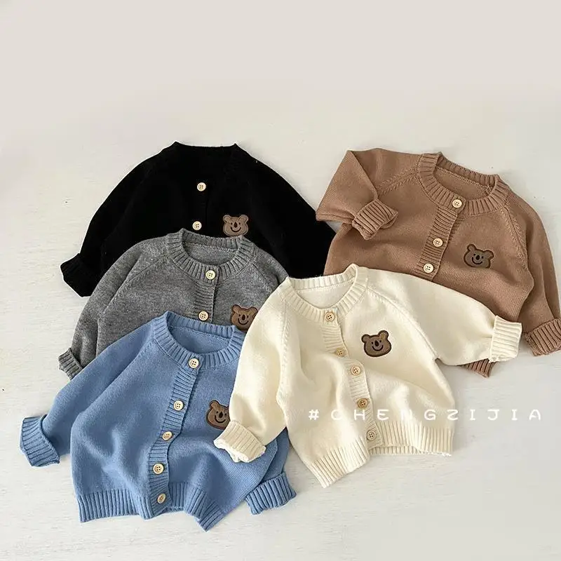 Kinder Cartoon Bär Pullover Dünne Strickjacke Mantel Langarm Outwear Ins Koreanischen Stil Baby Kleidung für Herbst Winter – Detail 3