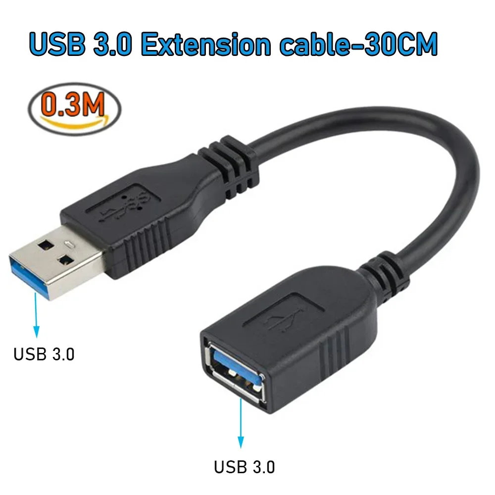 High-Speed 0.3M USB 3.0 A Male to A Female Extension Cable - 5Gbps Data Transfer Rate