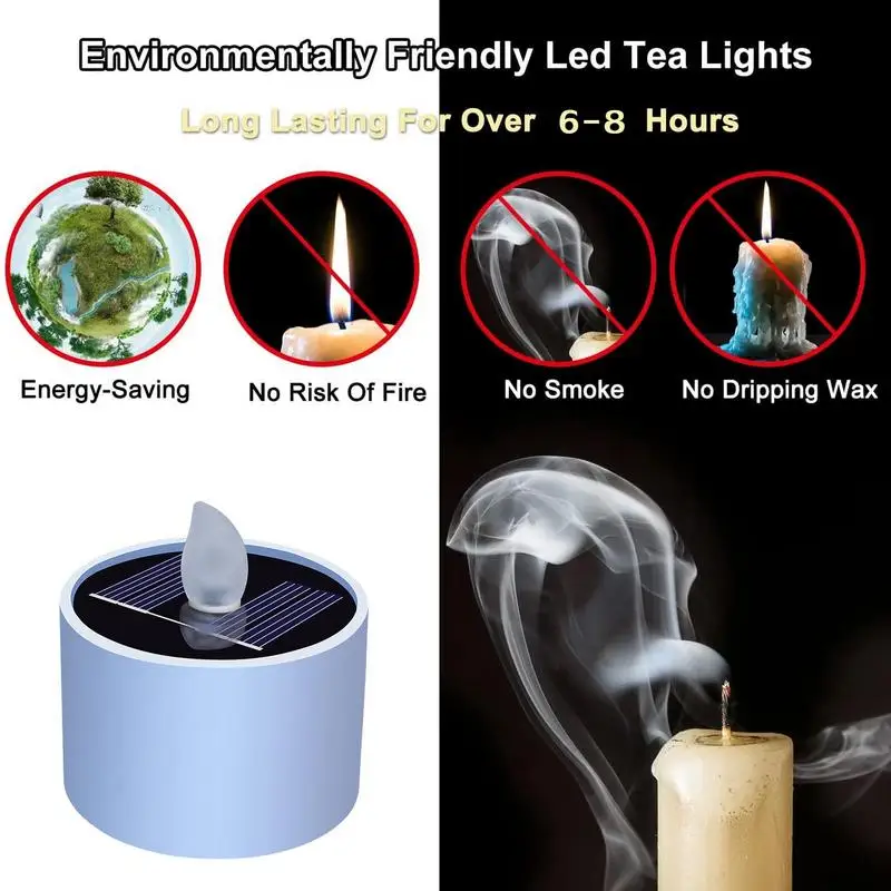 1PCS Solar Tea Light LED Candles Outdoor Waterproof Flameless Solar Tea Lights Rechargeable Candles For Party Garden Home Decors