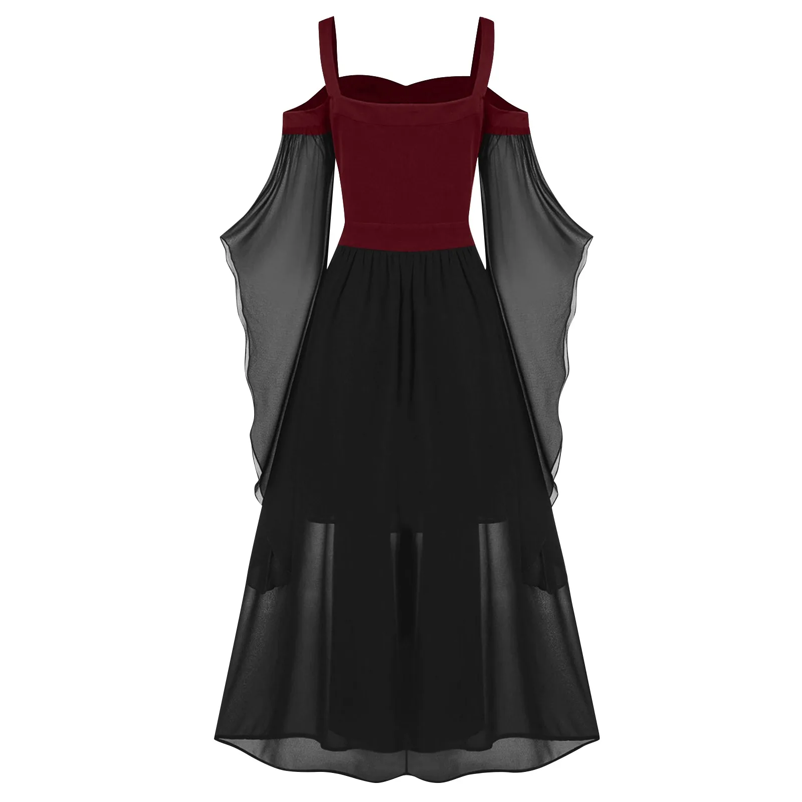 Damenmode Halloween Hexe Cosplay Kostüme Gothic Schulterfrei Schnürverband Mesh Sheer A-Linie Langes Kleid Partykleidung – Detail 24