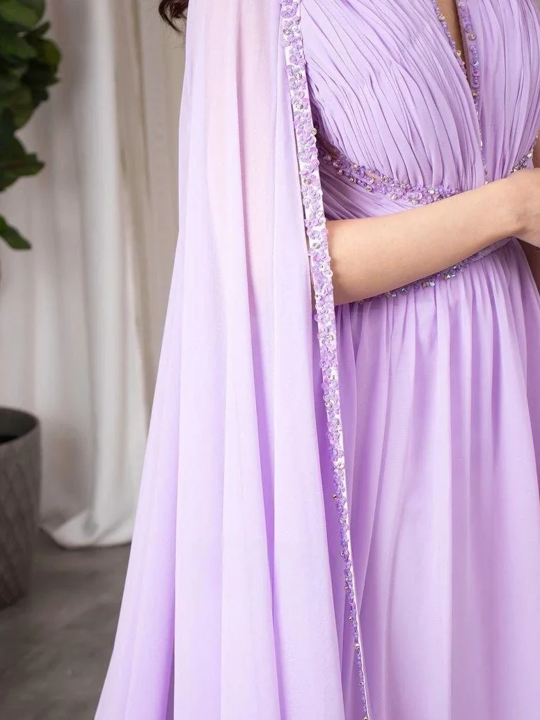 Women Prom Dresses Merida Chiffon Beads Sequins Prom Dresses Watteau Train Ruched A-Line Floor-Length Saudi Arabia Elegant Party Dresses