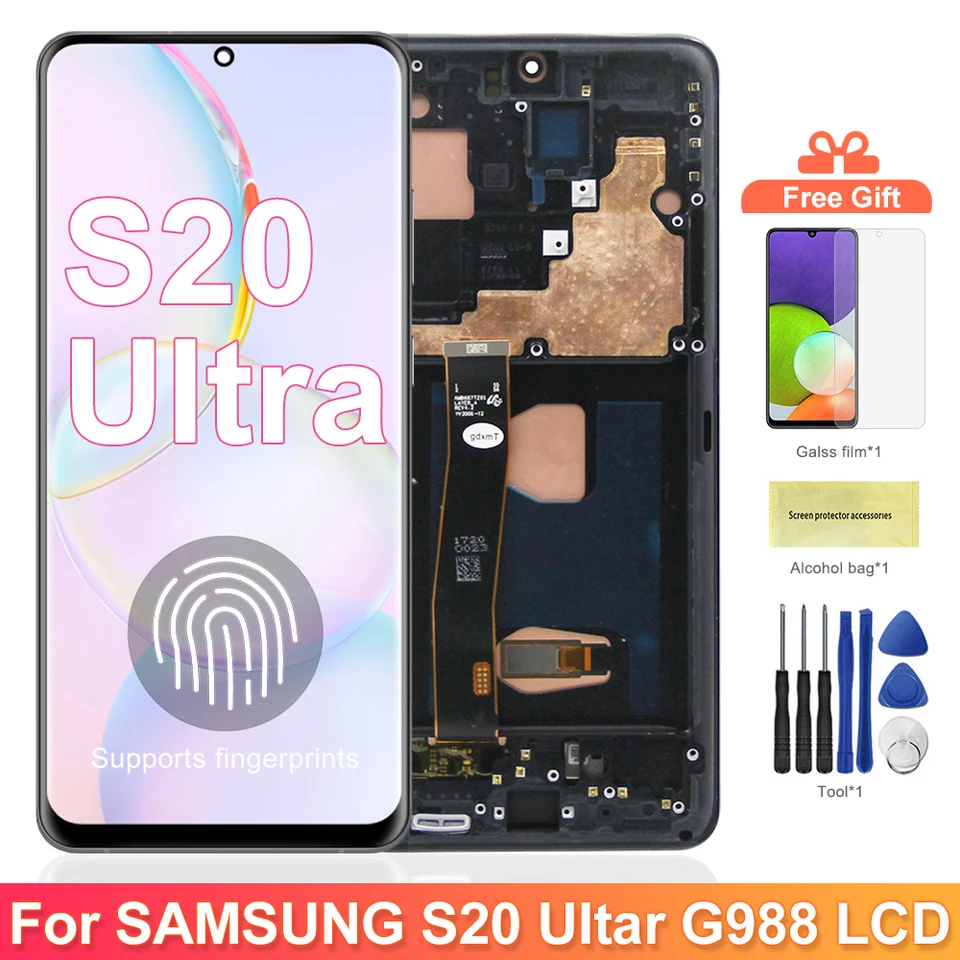 Annadue Schermo Di Ricambio Per Samsung S20 Ultra SM-G988B/DS - Display OLED 6,9 Pollici Con Kit Riparazione - Touch 3D Sensibile