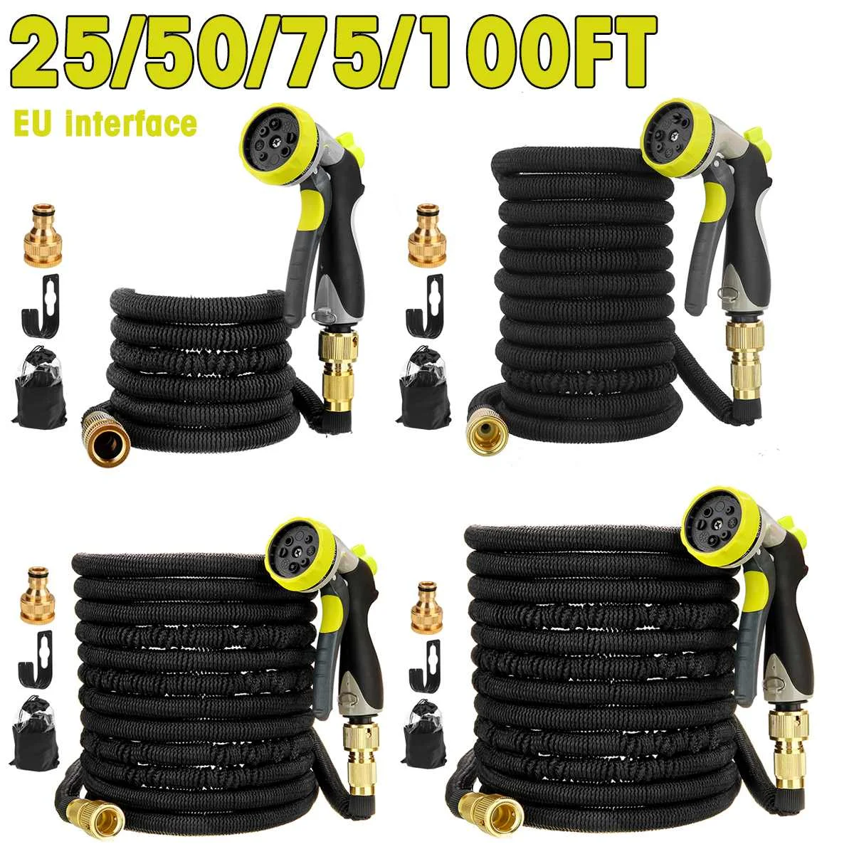 25/50/75/100FT Expandable Flexible Garden Water Hose Latex Tube US Connect 