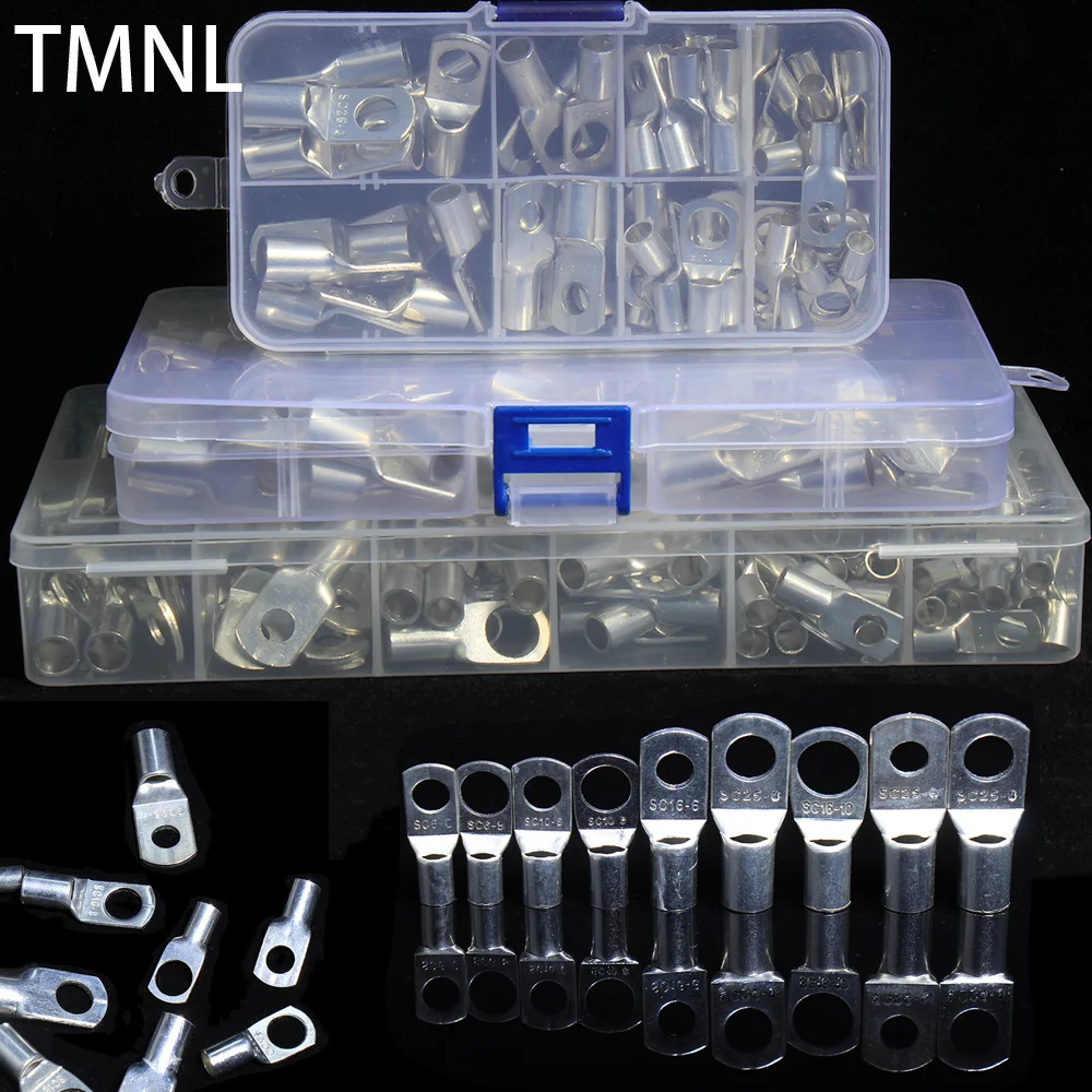 

SC Copper Cable Lug Bolt Hole Tinned Cable Lugs Eyelet Battery Terminals Nose Wire Connector Ring Crimp Welding Assortment Kit