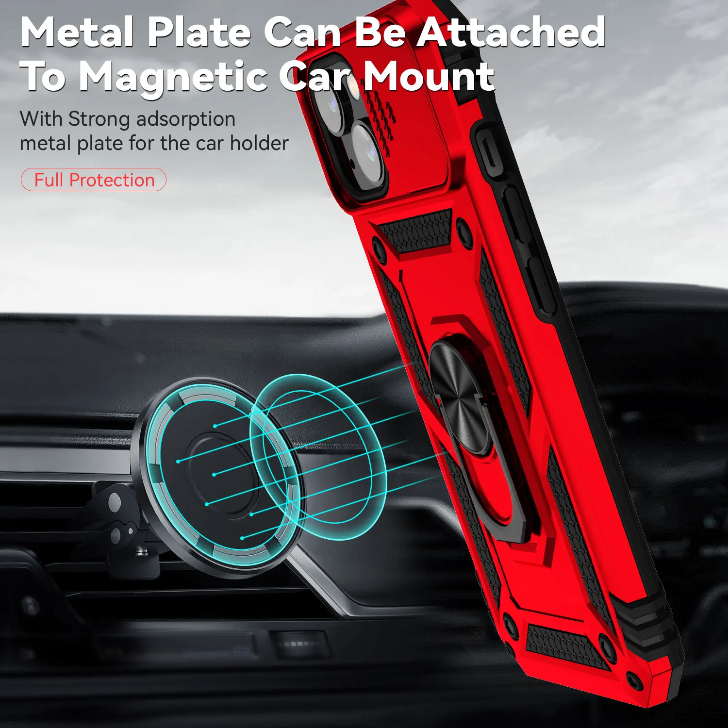 Armor Shockproof Magnetic Ring Stand Holder Case - Enhanced Protection Back Cover