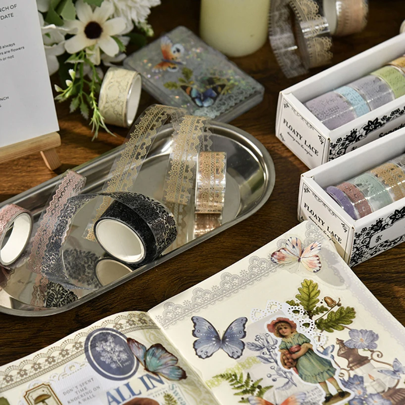 6 Rolls Retro Lace PET Washi Tape Diary Decoration Washitape Cinta Adhesiva Decorativa Scrapbooking Supplies Masking Tape 6