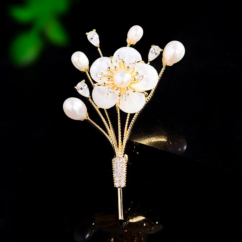 Elegant Bouquets Flower Freshwater Pearl Shell Broochpin Luxury Zircon  Temperament Corsage High-grade Brooch Woman Suit Pins - AliExpress