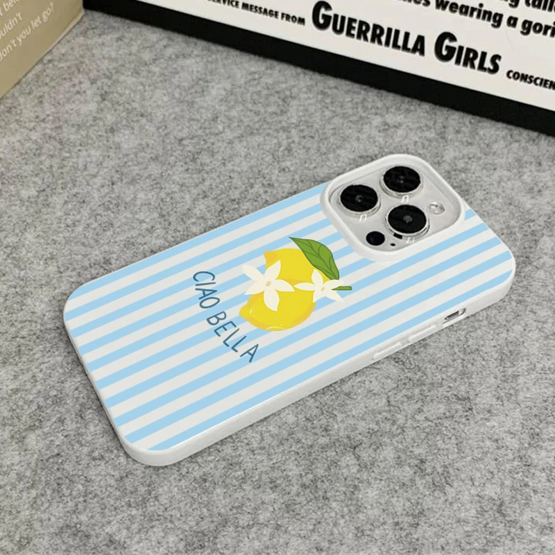 Lemon Blue Striped Pattern Soft Phone Case - Cute Fruit Design Cover