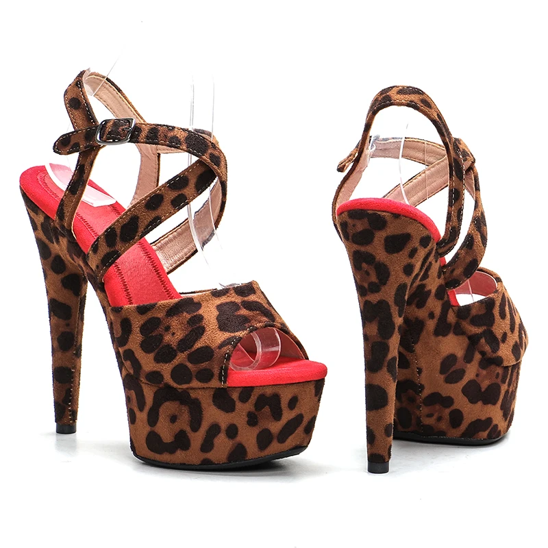 Leecabe 15CM/6Inch Leopard print  Upper Ladies fashion party Platform High Heels Shoes Pole Dance sandals Shoes