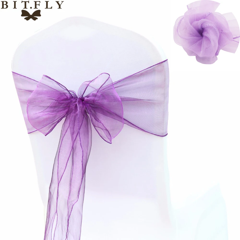 Organza Chair Sashes 25PCs/Set Sheer Organza Tull Fabric Chair Cover Sash Bow Sashes for Wedding Party Banquet