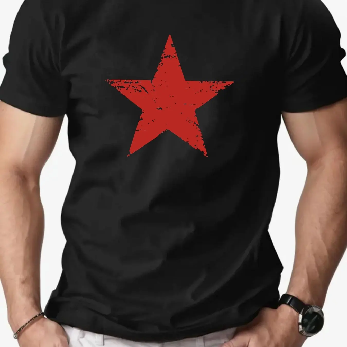 تي شيرت رجالي صيفي 100% من القطن الخالص كاجوال فضف...