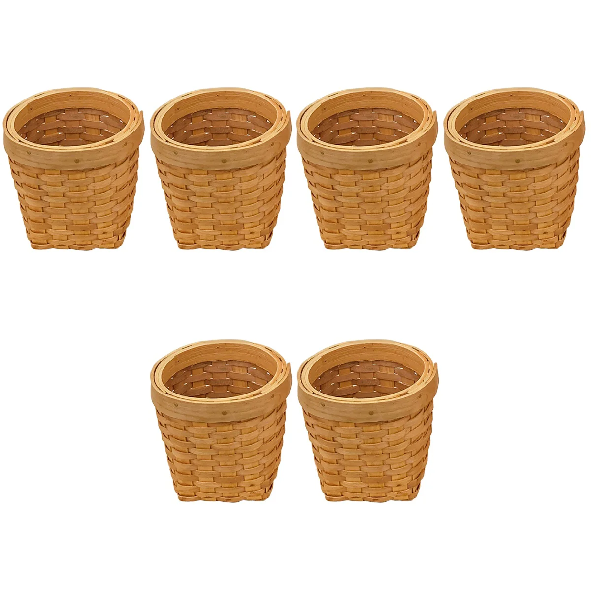 6 Pcs Woven Pen Holder Wood Pencil Hand Sundries Basket Chips Stationary Storage