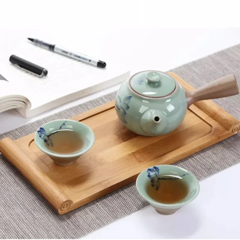 1pc Hand-painted open slice ice cracked rough pottery cup, Japanese master green glaze lotus tea cup, kung fu tea set