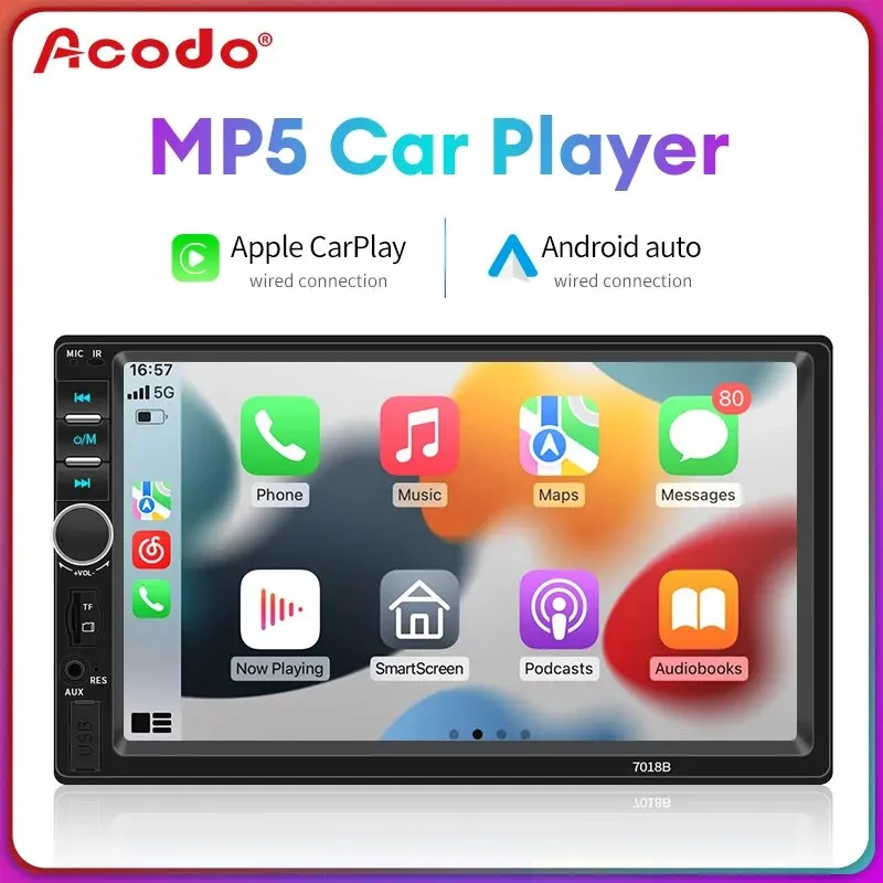 Acodo-Radio estéreo con cable para coche, reproductor Multimedia con pantalla táctil, Bluetooth, USB, TF, FM, 7 pulgadas, 2Din 1