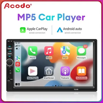 Acodo-Radio estéreo con cable para coche, reproductor Multimedia con pantalla táctil, Bluetooth, USB, TF, FM, 7 pulgadas, 2Din 1