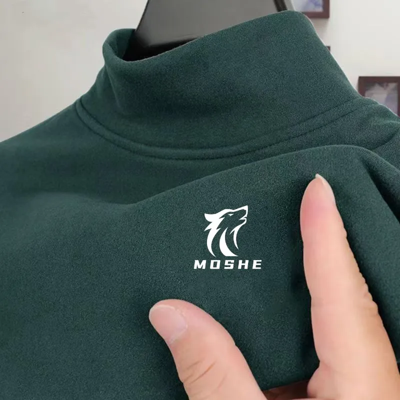 New Semi High Neck Solid Color Base Shirt for Men, Double-sided German Velvet Long Sleeved Autumn and Winter Warm Top T-shirt