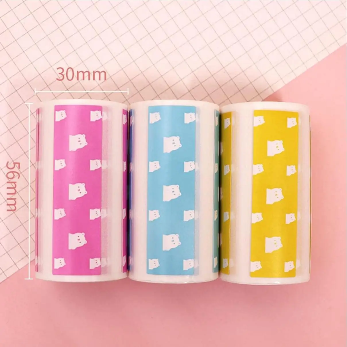 3 Rolls of Color Bear Label Sticker Thermal Stickers 57X30mm BPA Free Suitable for Peripage A6 A8 Thermal Printer 3 Rolls Small