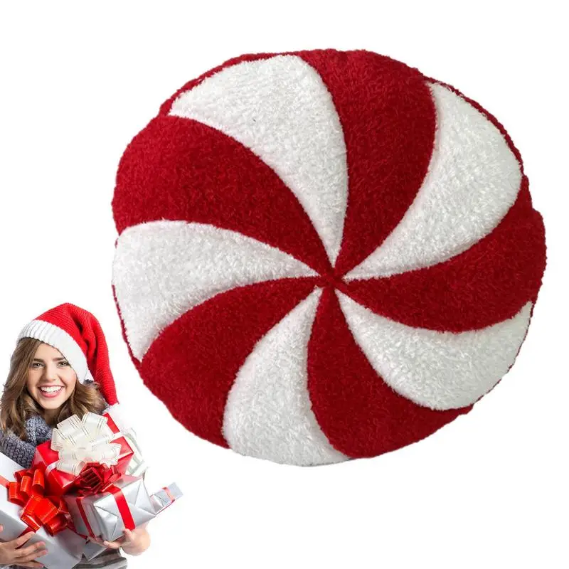 

Peppermint Throw Pillows 3D Red Spiral Lollipop Pillow Cute And Creative Peppermint Candy Plush Decoration For Christmas Party