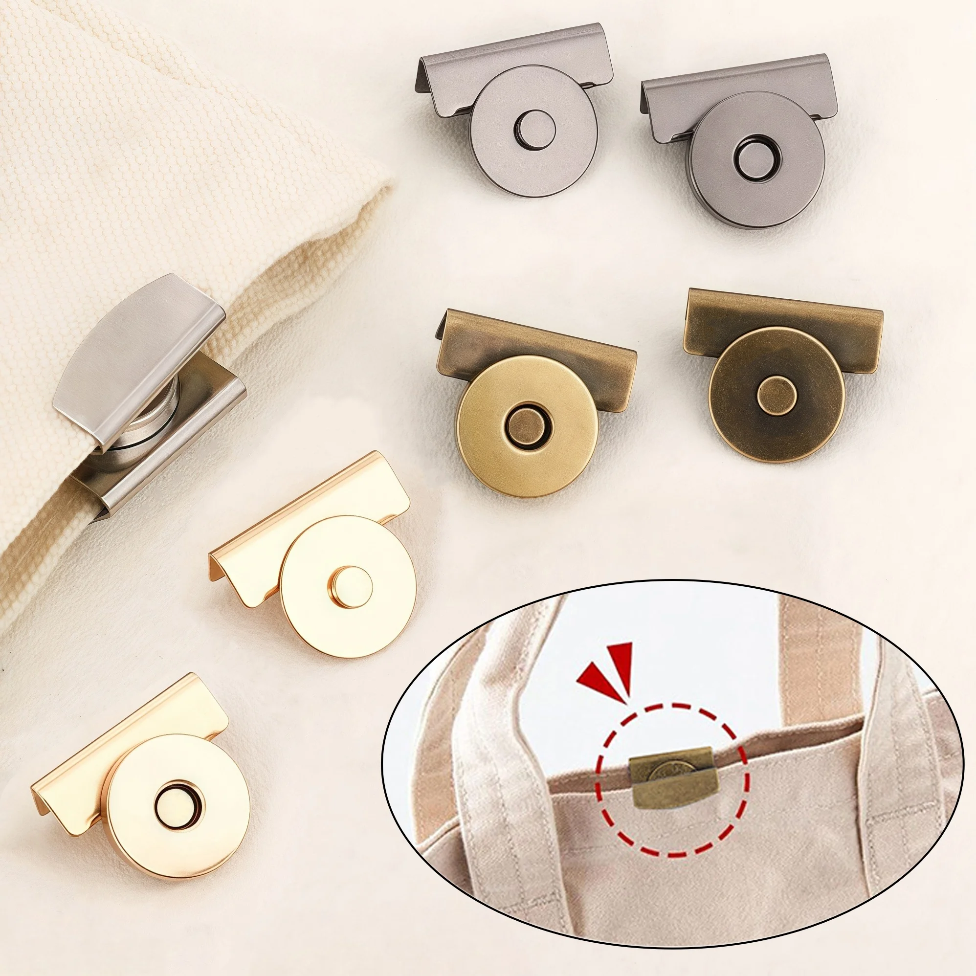 5 Sets nahtlose Metall-Magnetschnallen für Taschen – magnetische Druckknöpfe für DIY-Schnallenverschluss, magnetische Druckknöpfe für Handtaschen – Detail 8