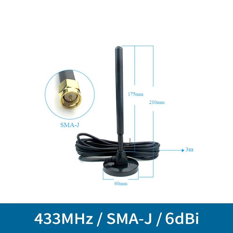 433MHz Wifi Antenna High Gain 5dBi SMA-J Magnetic Base 3m Feeder Cable Sucker Omnidirectional Wifi Aerial Antenna TX433-TB-300