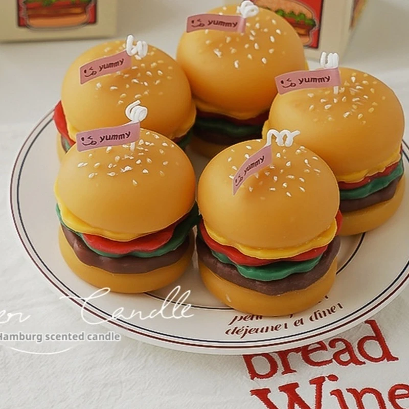 Cute And Creative Burger Aroma Candle Diy Handmade Aroma Decoration Ornament Simulation Food Candle Christmas Birthday Gift - Image 5