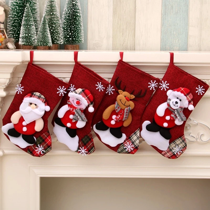 Santa Stocking Sock Candy Bags Christmas Tree Ornamets Pendants Linen Gift Bag For Children Fireplace Hanging Decor Gift Bags Christmas Gift Bags Christmas Stockings
