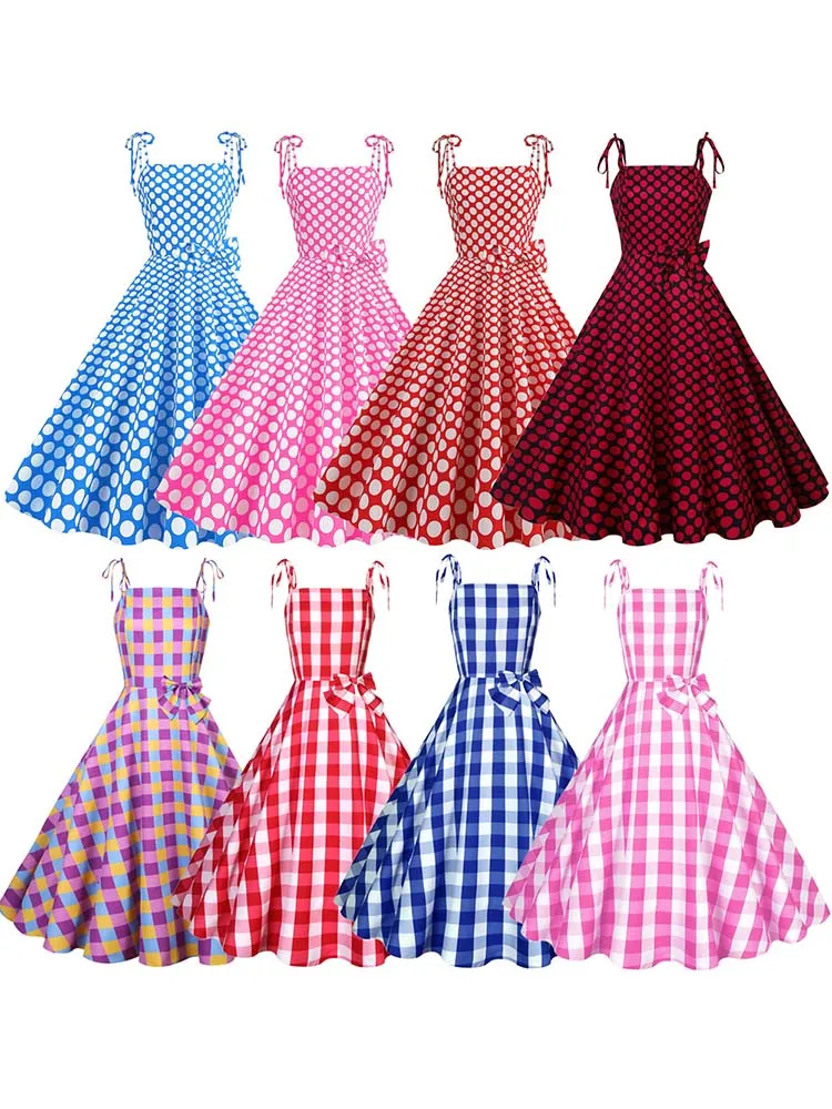 KILLREAL Women's Polka Dot Retro Swing Dress - Black Plaid Cocktail Party Dress, Vintage Style - View #5