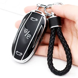 Premium TPU Car Smart Key Case Cover - Protector Fob Shell with Keychain Accessories - Model S (Black  Set 1)