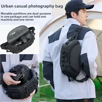 Unisex DSLR Camera bag for Canon/Fujifilm, Water-Resistant Oxford Protective Bag Carries 1 Camera 2 Lenses with Strap 4