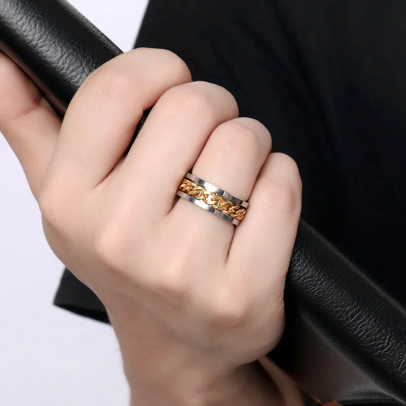 Anxiety Fidget Rings For Men Spining Titanium Stainless Steel Colorfully Spinner Rotatable Chain Jewelry Rotating Rings Men Gift 2