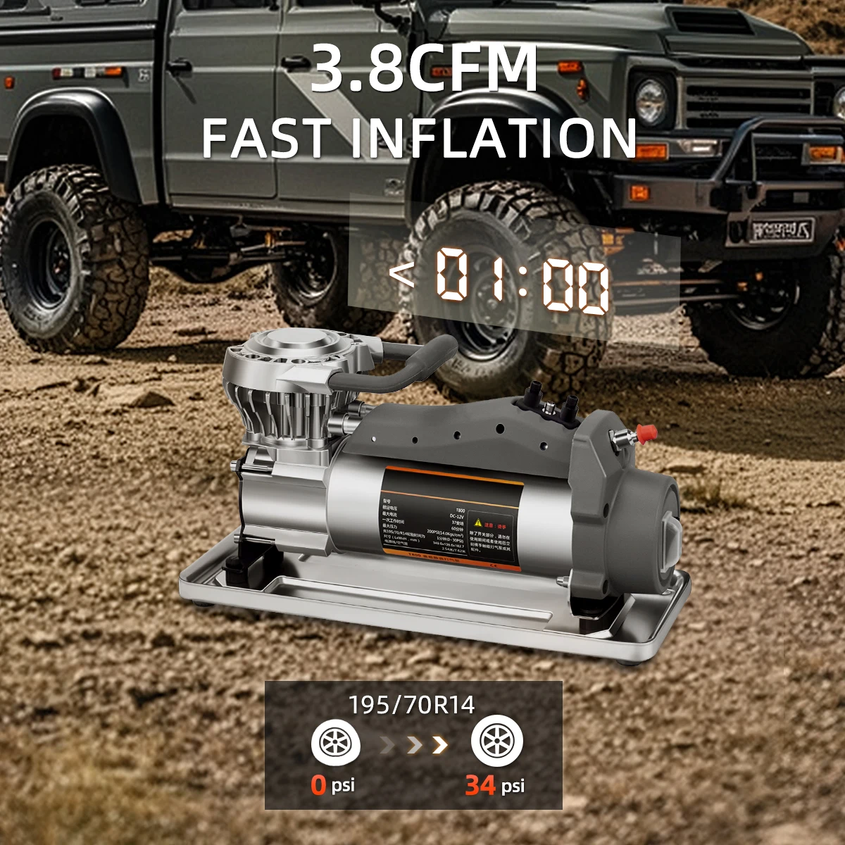 Super Tire Inflator – Portable 12V Air Compressor for Car, Truck, SUV, Jeep, RV, Heavy Duty Pump with Alligator Clip, Up to 37 Inches 2