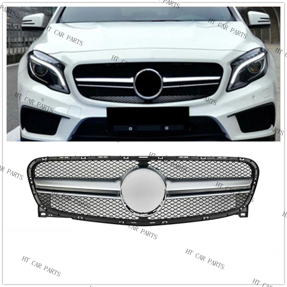 

For Mercedes Benz C class X156 GLA180 GLA200 GLA250 GLA45 2014-2016 2014 2015 2016 1 x Silver AMG Style Front Bumper Grille
