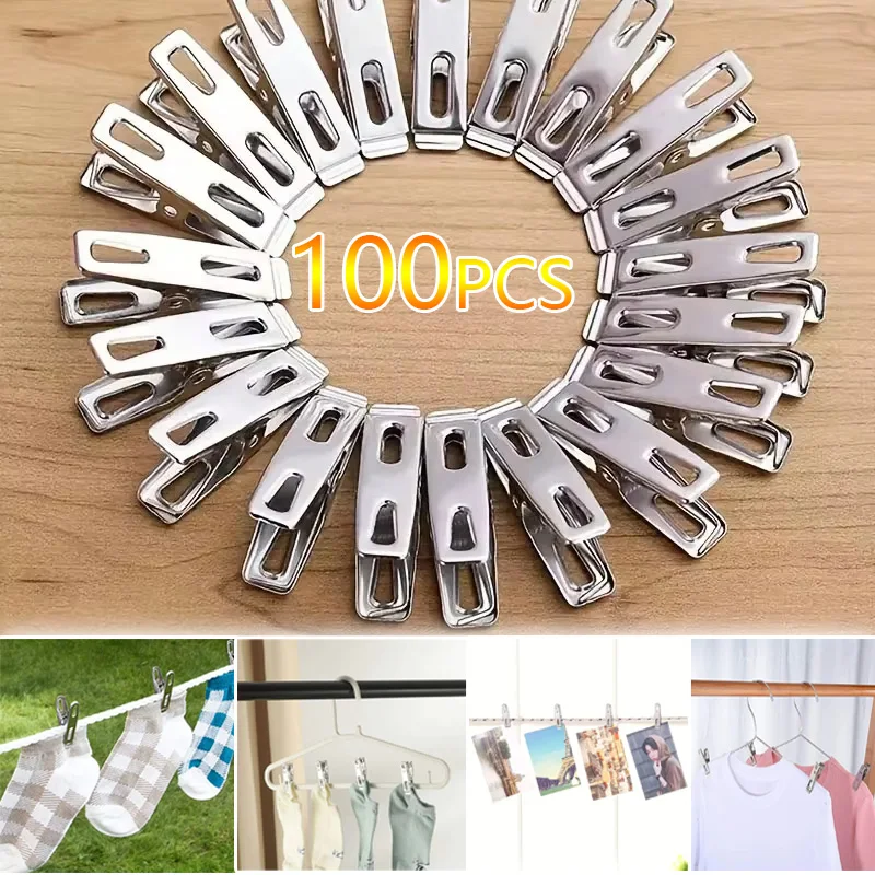 Clothes Pegs Clamps Stainless Steel Clothespins Photos Metal Laundry Pegs Towel Sock Pins Hanger Sealing 4.5cm Clips 20-100Pcs garment clips,clothes clips