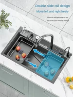 Mexican inclusive tax Hot sale modern multifunction waterfall kitchen sink 304 stainless steel single bowl black rainfall kitche 2
