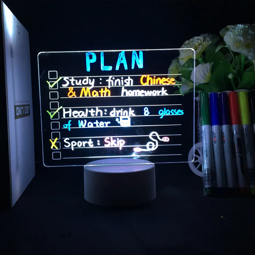 Creative Note Light Board Led Nightlight USB Rewritable Message Boards With  7 Color Pens Gift For Bedroom Sleep Light Room Decor