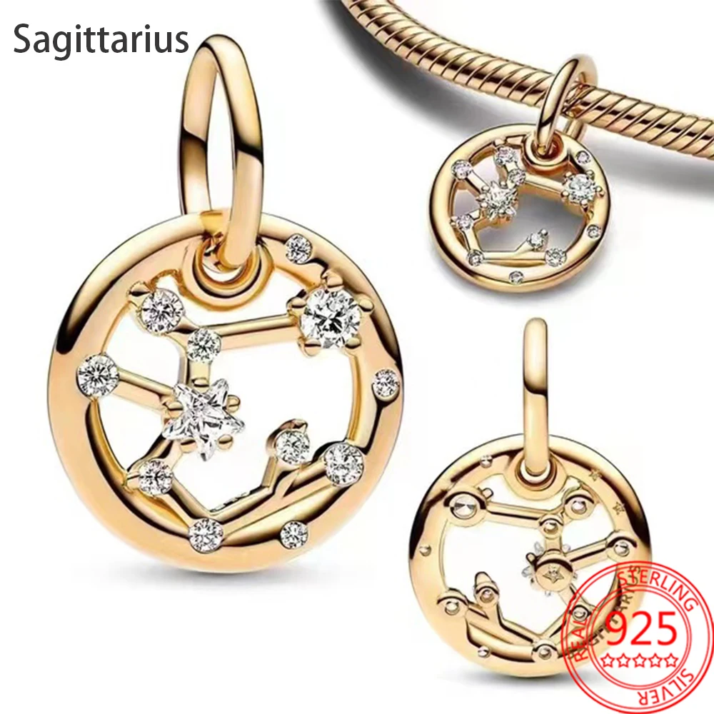 Colgante de oro de 14K de 12 Constelaciones, Leo, Virgo y Aries, compatible con pulsera Pandora, regalo de joyería de plata de ley 925, novedad