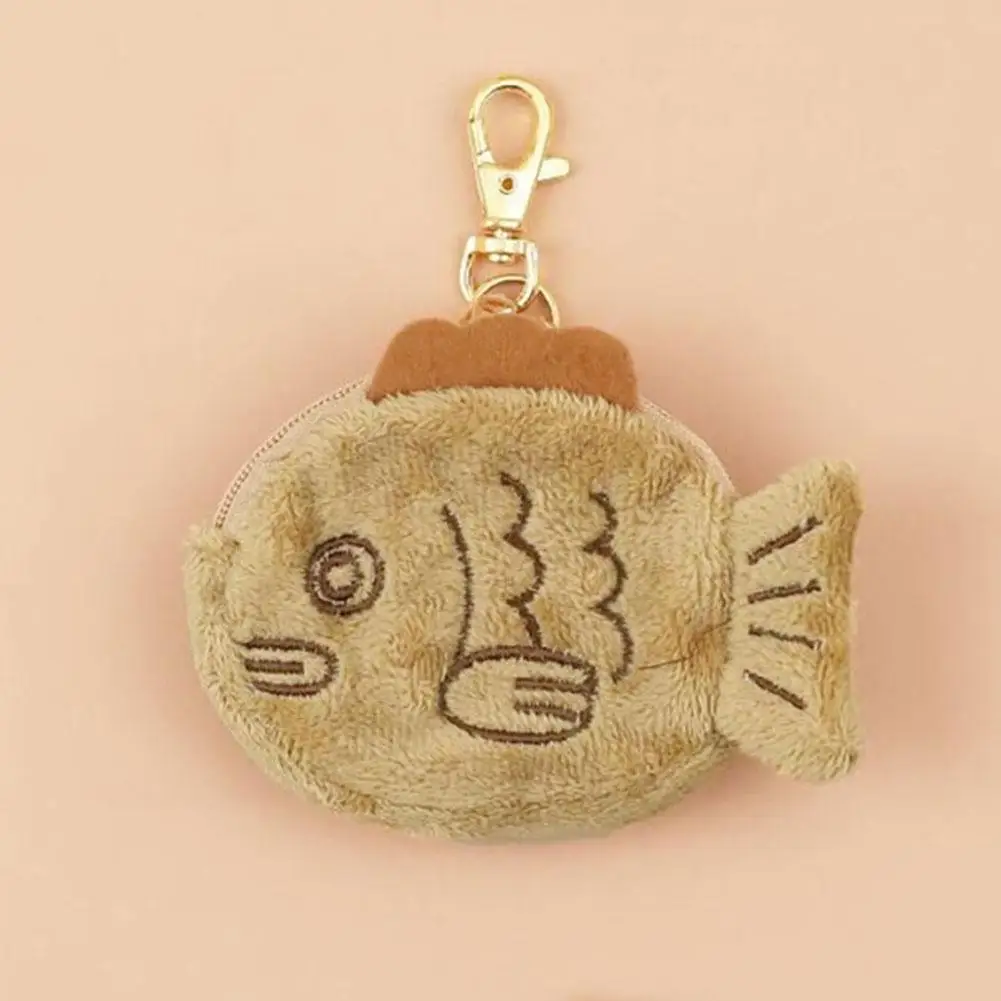 Plush Fish Doll Coin Purse Wrist Bag Mini Cute Zipper Girl Coin Wallet Headset Bag Convenient Small Capacity Storage Bag