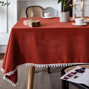 Cotton Linen American Orange Christmas Festival Rectangular Table Cloth Kitchen Table Map Towel Tablecloth Christmas Decoration