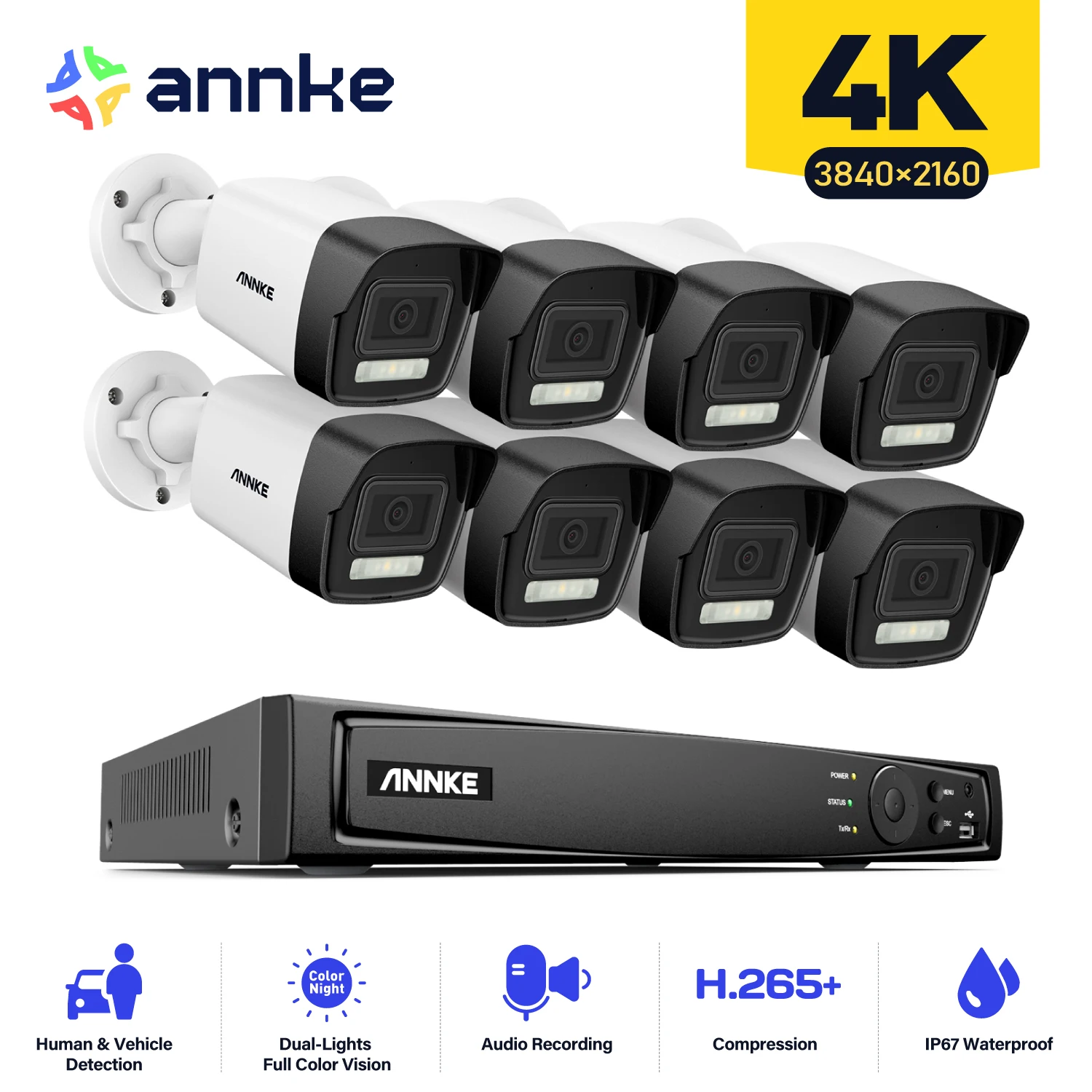 Annke 4K Ultra Hd Poe Sistema Di Videosorveglianza 8Ch H.265 + Nvr Con Telecamere Di Sicurezza 4K Kit Cctv Registrazione Audio Telecamera Ip Da 8Mp